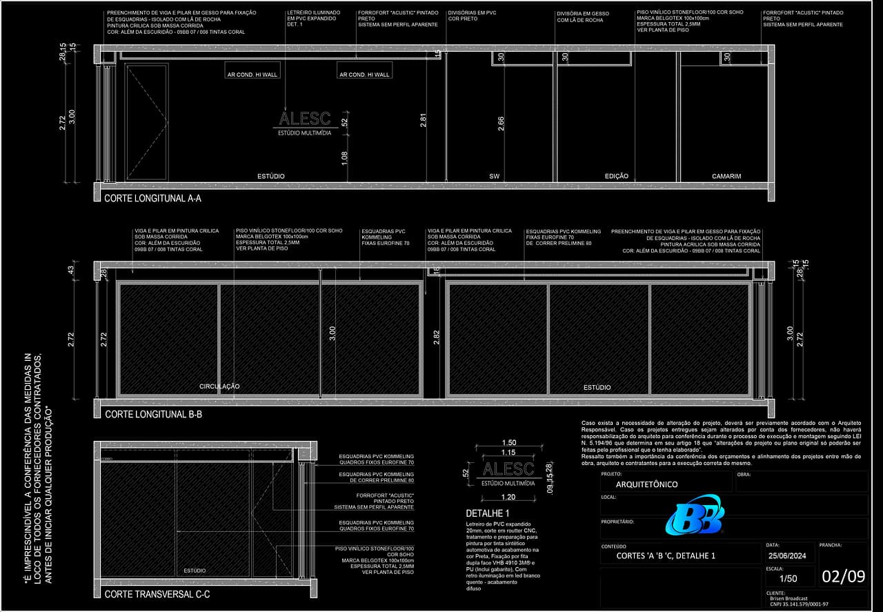 PROJETO ARQUITETONICO ESTUDIO TV, POADCAST , RADIO- PLANTA - MULTIMÍDIA - Brisen™ Engenharia