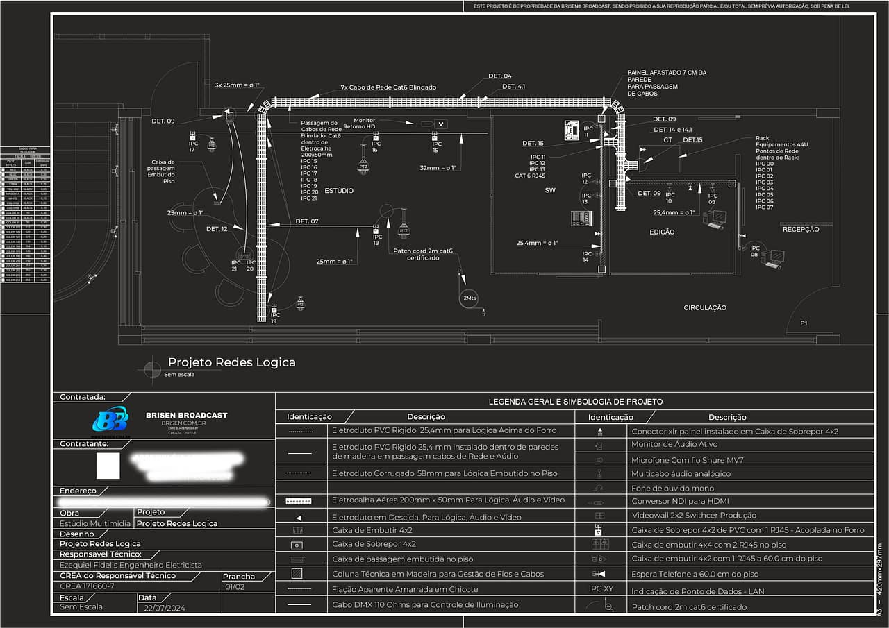 PROJETO REDES ,DIAGRAMA DE LIGAÇÃO ESTÚDIO ,CÂMERA IP , NDI - Brisen - Brisen™ Engenharia